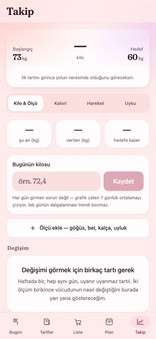 Beslenme takip uygulaması ekranı