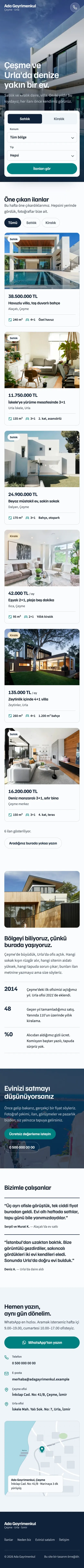 Ada Gayrimenkul telefon görünümü, tam sayfa