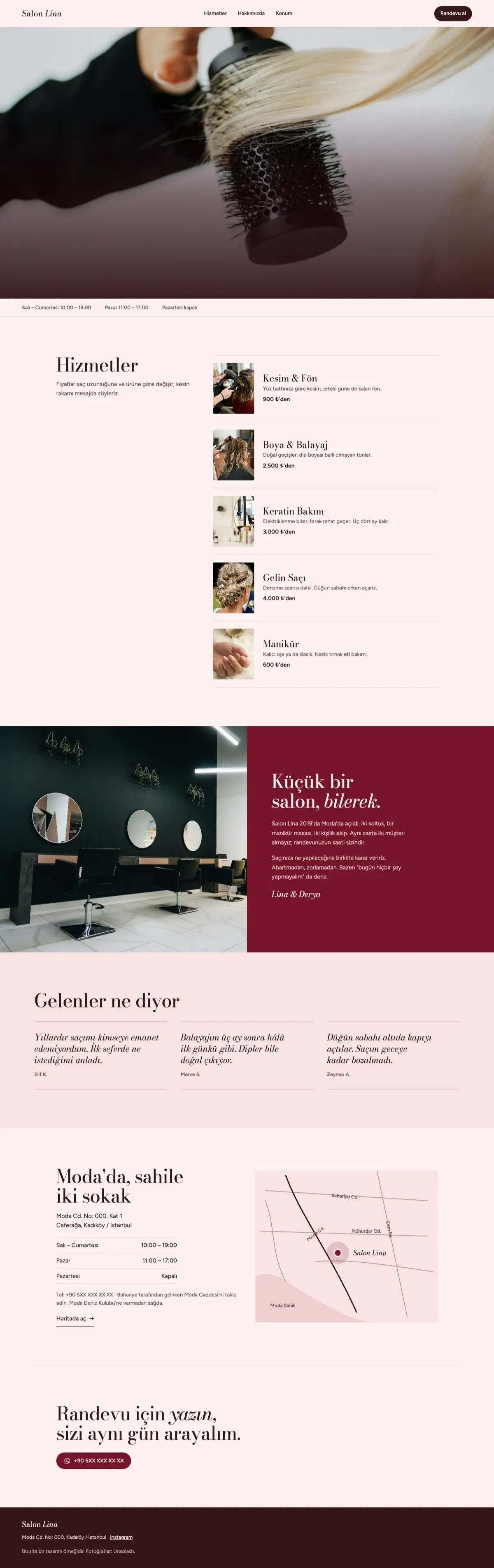 Salon Lina bilgisayar görünümü, tam sayfa