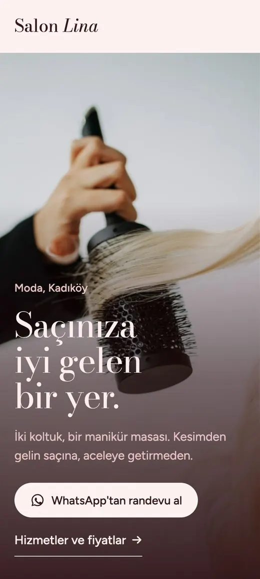 Salon Lina demo sitesinin telefon görünümü